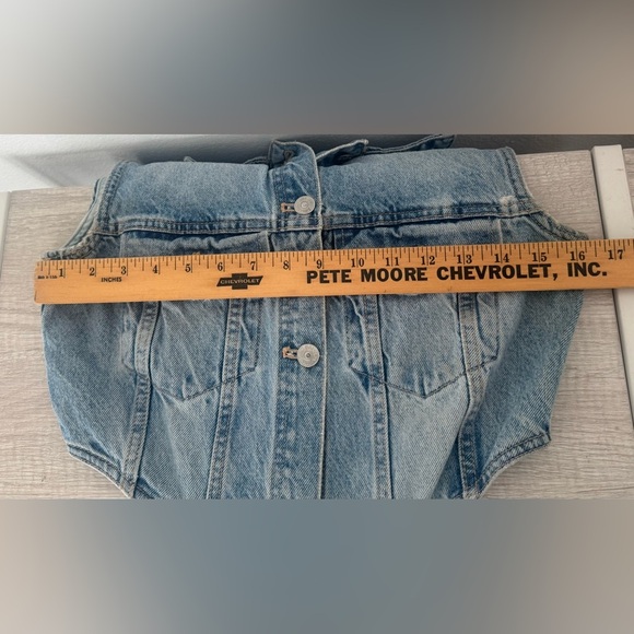 Zara Denim Cut Out Jumpsuit Cropped Length Sleeveless Distressed Light Wash XS - Picture 5 of 12